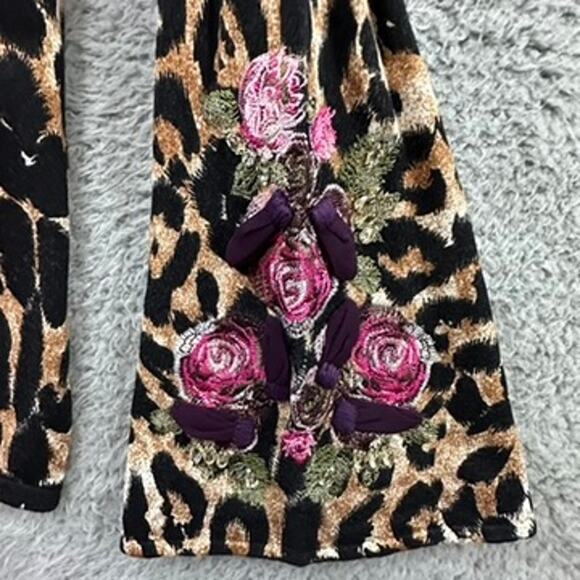 INC XL Animal Print‎ Top Embroidered Floral Design on Bell Sleeves Fabulous Fun - Picture 6 of 10
